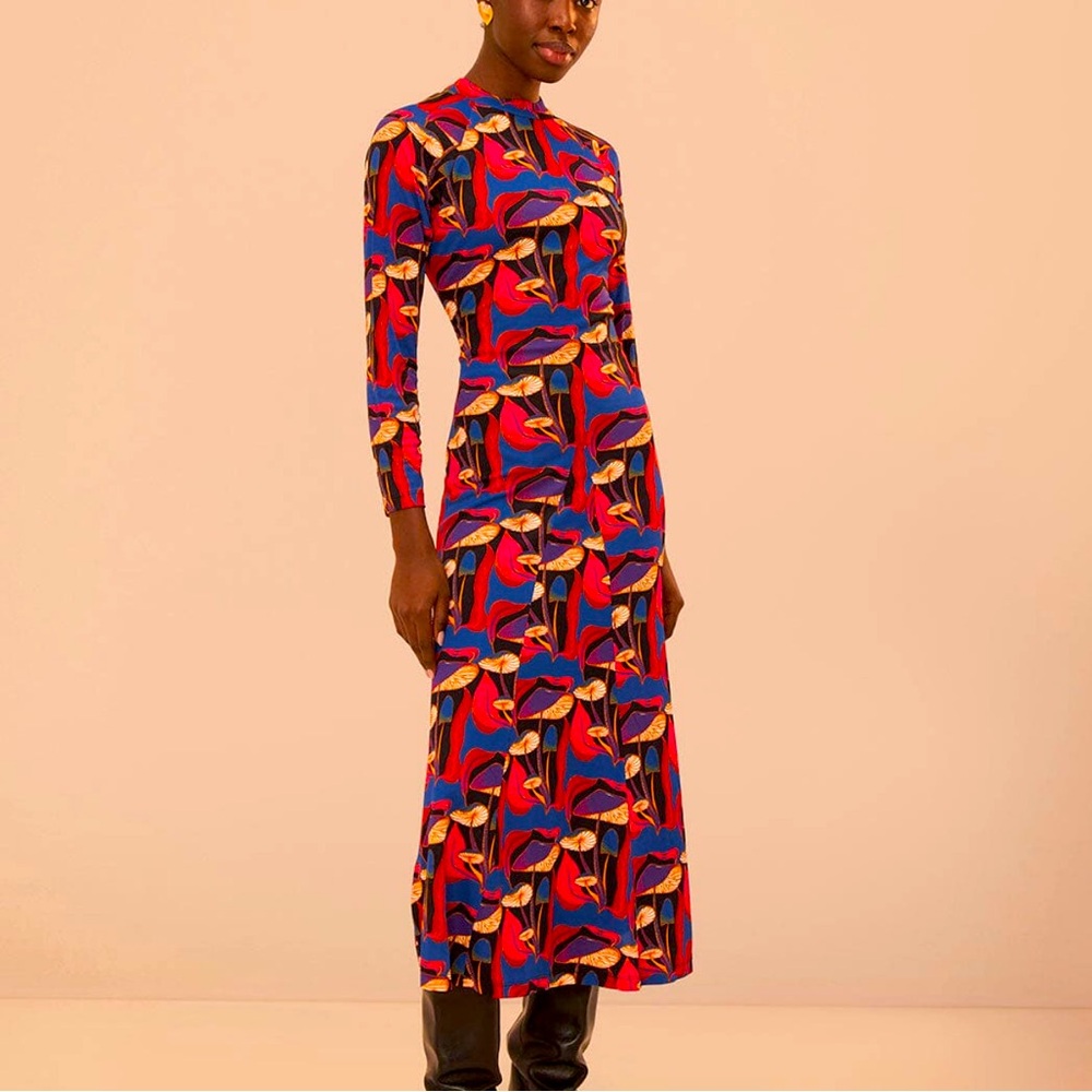 Farm Rio Wild Mushrooms Black Jersey Midi Dress - Brand new with tags - Size XL